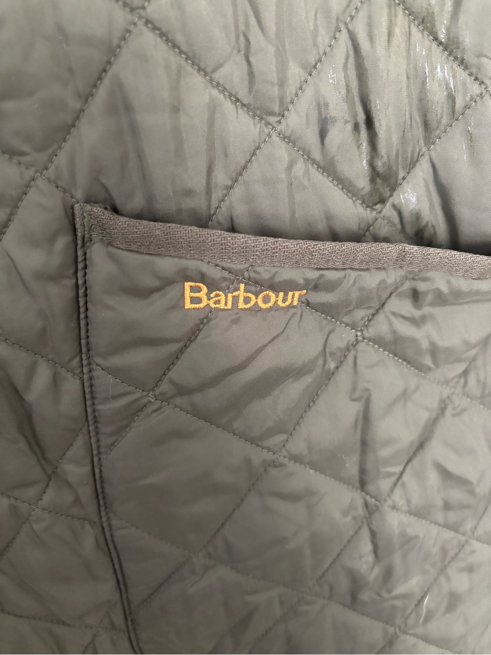 Barbour Olive Green Quilted Jacket with Brown Corduroy Collar - Picture 3 of 4